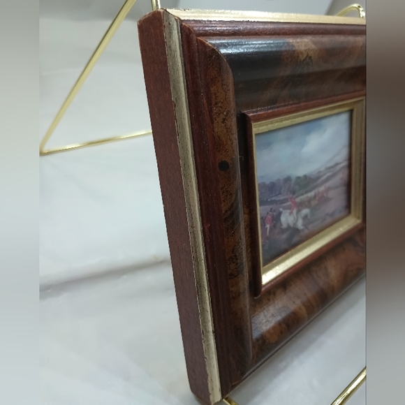 Antique Pair Cabinet Miniature Paintings of Hunting Dogs on Burel Wood Gold Gilt - Picture 12 of 14